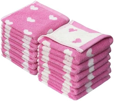 ORIGINAL KIDS Wash Cloth - 100% Cotton Set of 12 Washcloths - Pink White