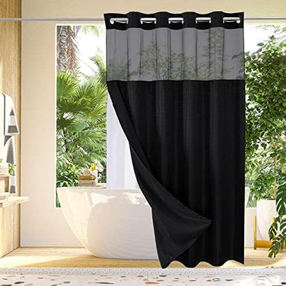 Gibelle No Hook Cloth Black Shower Curtain with Liner, 72x80