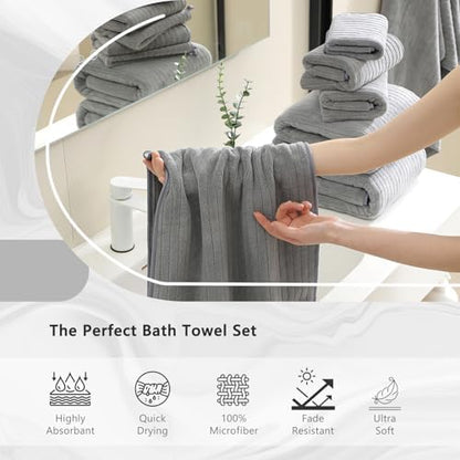 2 Piece Hand Towel Set 16"x31",Ultra Soft Bathroom Towel with Hanging Loops,100% Microfiber Towel Set,Highly Absorbent Quick Dry Hand Towel for Daily Use,Grey Towel for Bathroom,Hotel,Shower,Spa