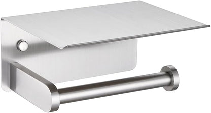 Toiler Paper Holder with Phone Shelf, Brushed Nickel, Wall Mounted | 304 Stainless Steel, Rust-resistant Tissue Holder for Bathroom Restroom Powder Room, Stable Paper Roll & Phone Storage