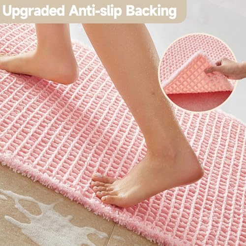 TYUU Waffle Bath Mat, Cute Bathroom Rugs Non Slip, 30x20 Light Peachy Pink