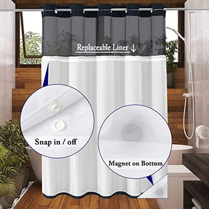 Gibelle No Hook Cloth Navy Shower Curtain with Liner, 72x74