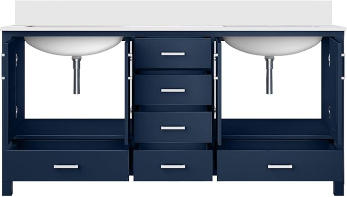 Jacques 72 in. W x 22 in. D Navy Blue Double Bath Vanity and White Quartz Top