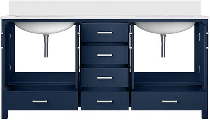 Jacques 72 in. W x 22 in. D Navy Blue Double Bath Vanity and White Quartz Top