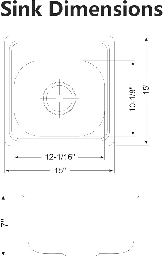 15 inch Stainless Steel Bar Sink, 2-hole Single Bowl Topmount Brushed Drop in RV Sink with Drainer