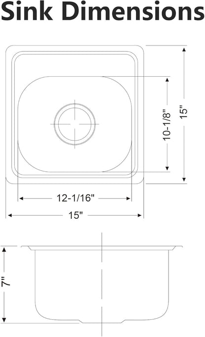 15 inch Stainless Steel Bar Sink, 2-hole Single Bowl Topmount Brushed Drop in RV Sink with Drainer