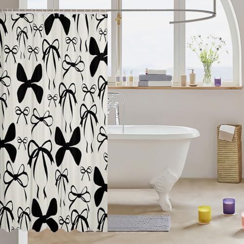 jejeloiu Cute Bowknot Shower Curtain for Bathroom Decor 72"x72" Gray Girls Bow Black Leopard Bath Curtain Kawaii Bathroom Accessories Waterproof Polyester Fabric for Stalls Bathtubs Princess Decor