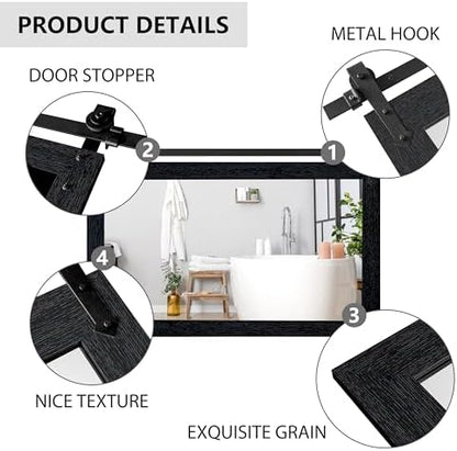 Farmhouse Mirror 42”x28” Black Rustic Mirror for Wall Vanity Mirrors Barn Door Style Decor Bathroom Living Room Entryway Bedroom Mirrors