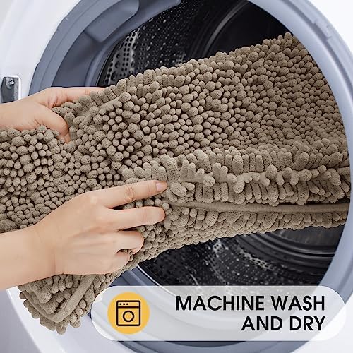 ACCUMTEK Upgrade Luxury Dark Beige Toilet Bathroom Rug Mat 24" x 20" Contour Rug, Ultra Soft Thick Absorbent Bath Mats, Non Slip Chenille Toilet Mat for Bathroom, Bedroom, Kitchen, Shower, Tub, Taupe