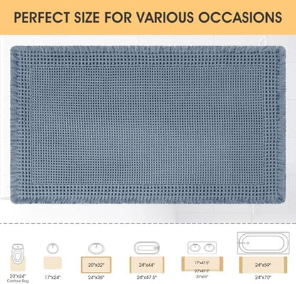 IM HOME Upgrade Waffle Bath Mat, Boho Bathroom Rugs Absorbent Non Slip, Ultra Soft Bathroom Mat, Machine Washable Knit Bath Rugs with Border for Bathroom, Bedroom, Kitchen, Shower, Tub, 36"x24", Blue