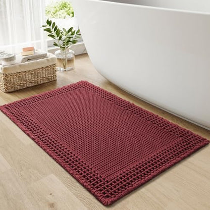 RESARE Waffle Bath Mat for Bathroom Non Slip Bathroom Rugs 18"x30" Dark Red