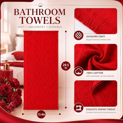 HunnmingRe 4 Pack Boho Hand Towel for Kitchen, Red