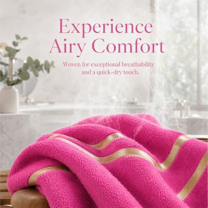 6-PCS Coral Fleece Microfiber Towel Set with Gold Stripes, Super Absorbent, Multiple Colors Available for Home, Bathroom, Hotel & Gym (6, Rose red)