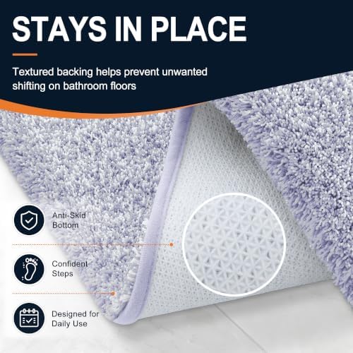 OLANLY Microfiber Bathroom Rugs 34x21, Quick Dry Mat, Lavender and White
