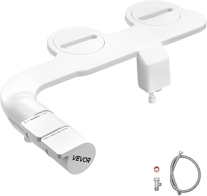 VEVOR Bidet Attachment for Toilet, Self-Cleaning Bidet Toilet Seat Attachment - Dual Retractable Nozzles, Adjustable Water Pressure, Easily Installed Cold Water Sprayer for Rear Feminine Wash, White