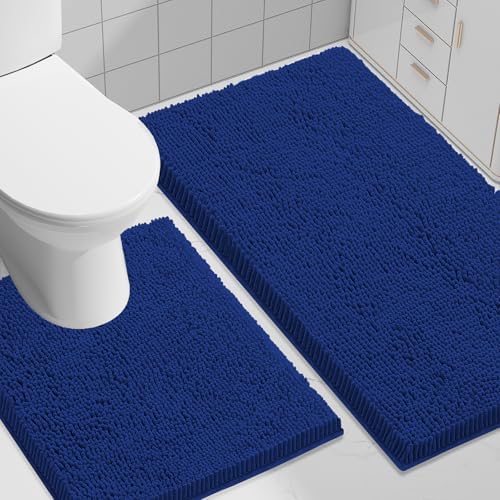 Smiry Bathroom Rugs Sets 2 Piece (30x20+ U Shape 24x20, Royal Blue)