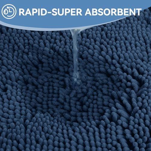 Bcoimo Bath Rug Mat,Chenille Extra Soft Navy Long Bathroom Runner Floor Rug