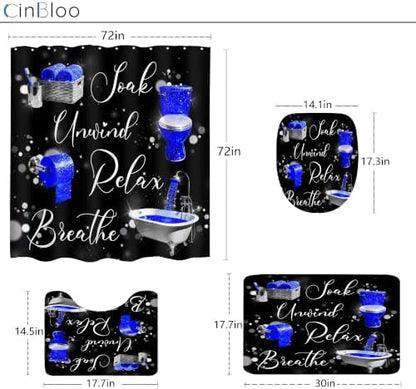 Blue Fashion Funny Quotes Modern 4Pcs Bathroom Shower Curtain Set with Rugs