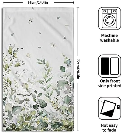 Sage Green Eucalyptus Hand Towels Set of 2 Watercolor Plant Leaves with Floral Fingertip Towels Soft Kitchen Dish Towel for Bathroom Laundry Room Spa Decor
