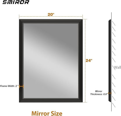 SMIROR 20x24 Matte Black Bathroom Vanity Mirror for Over Sink | Metal Wide Frame, Rectangle, Right- Angle Corner, Anti-Rust, Horizontally or Vertically Wall- Mounted for Home Remodel