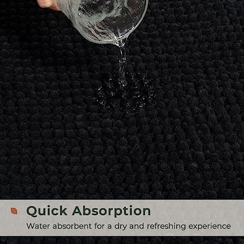 FRESHMINT Chenille Bath Rugs Set 2 Pieces, Black, 17''x24''+20''x32''
