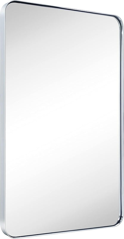 GRACTO 20x30 inch Chrome Stainless Steel Metal Framed Bathroom Mirror Wall Mounted Rounded Rectangular Bathroom Vanity Mirror