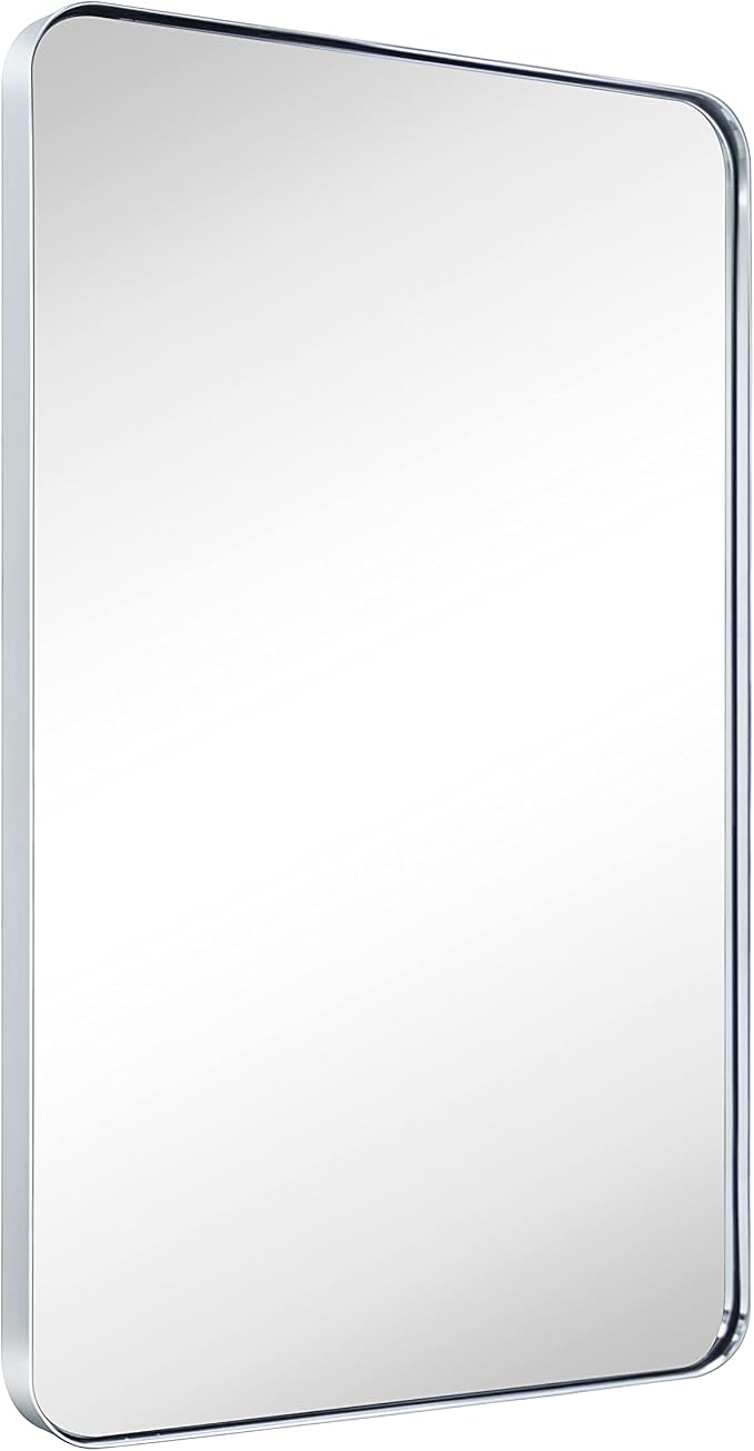 GRACTO 24x36'' Chrome Metal Framed Bathroom Mirror for Wall in Stainless Steel Rounded Rectangular Bathroom Vanity Mirrors Wall Mounted