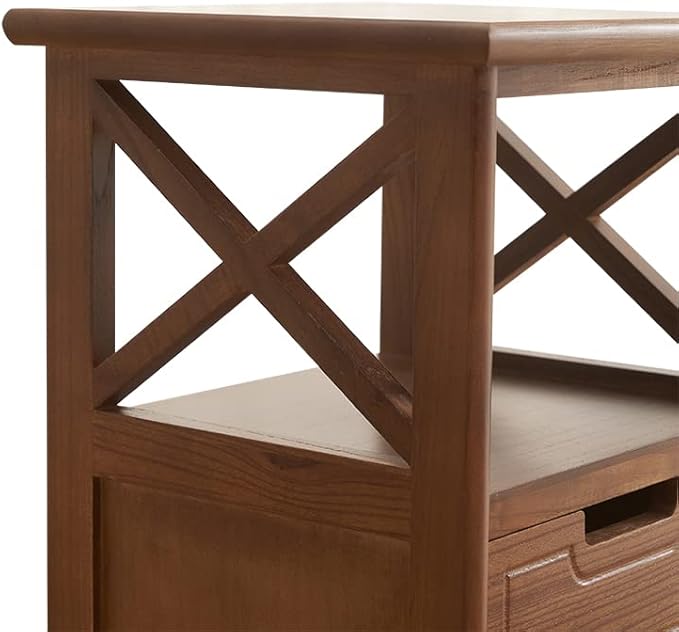 30 Inches Tall End Table, Fully Assembled Bathroom Floor Cabinet with Shelf and Storage, No Assembly Nightstand with Drawer for Bedroom-Walnut