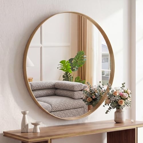 Sweetcrispy Round Bathroom Mirror for Over Sink, 28 Inch Wall Vanity Mirror