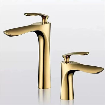 Faucet Golden Maple Leaf Faucet for Hot and Cold Household Use Raised Washbasin Countertop Basin Single Hole Faucet(Gold Short) Faucet