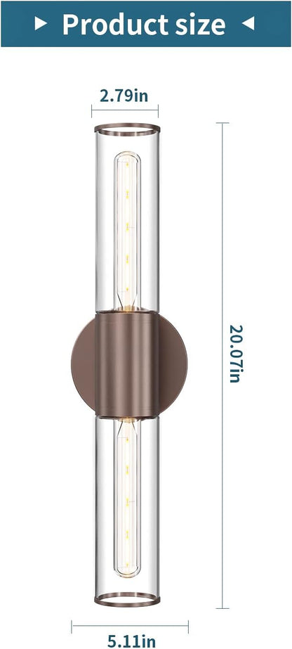 Bathroom Vanity Light Fixture, 2-Light Oil Rubbed Bronze Wall Sconce Lighting Fixture with Clear Glass, Indoor E26 Stocket Wall Lamp for Mirror Living Room Hallway, 2 Pack