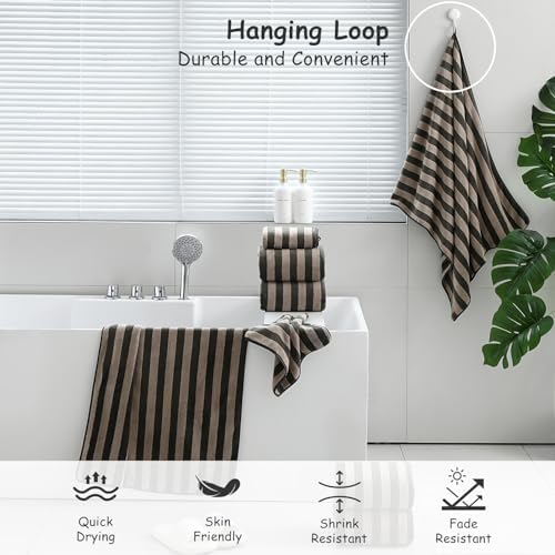 2 Piece Brown Cabana Stripe Hand Towels for Bathroom 16"x31" Ultra Soft Breathable Hand Face Towels Highly Absorbent Towel Quick Dry Towel for Spa Gym Hotel Travel Camp