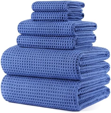 POLYTE 430 GSM Poly Blend Microfiber Quick Dry Waffle Bath Towel Set of 6