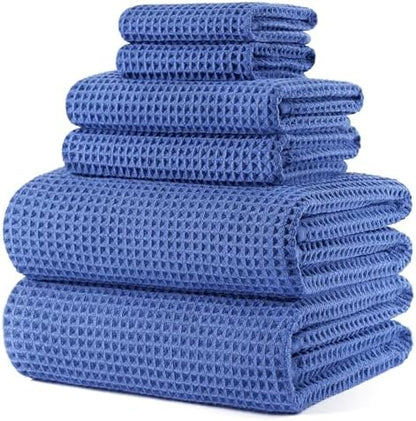 POLYTE 430 GSM Poly Blend Microfiber Quick Dry Waffle Bath Towel Set of 6