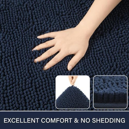 LOCHAS Luxury Bathroom Rug Shaggy Bath Mat 24 x 70 Inch, Navy