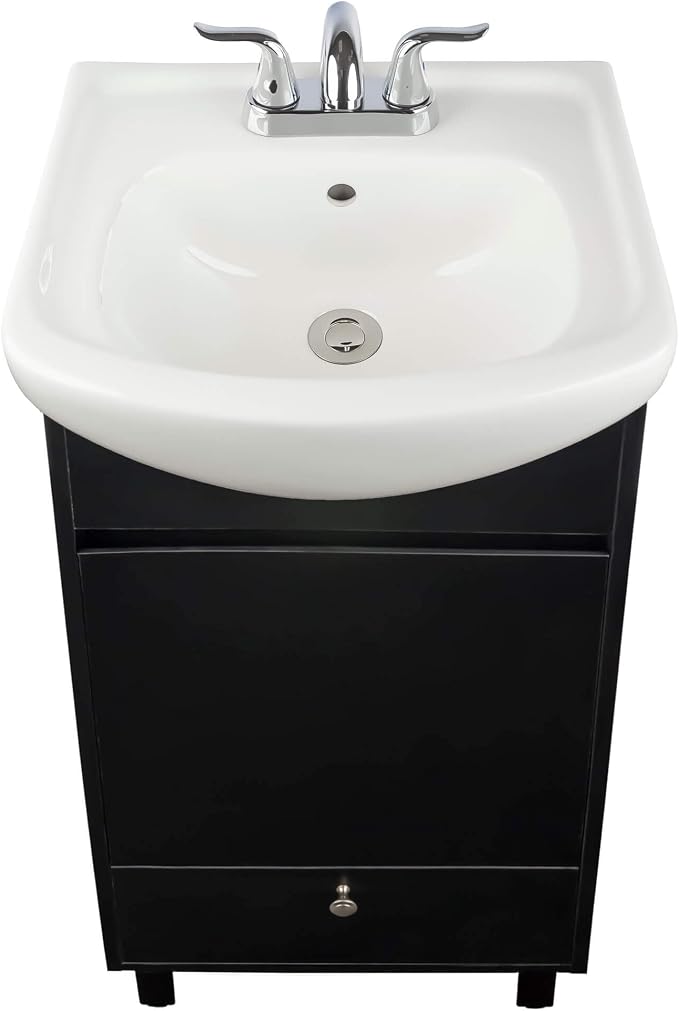 Petite 18 Inch Bathroom Vanity with Sink, Small Freestanding Bathroom Cabinet, Space-Saving Vanity Sink Combo Design, Dual Storage, Satin Black
