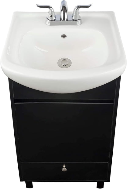 Petite 18 Inch Bathroom Vanity with Sink, Small Freestanding Bathroom Cabinet, Space-Saving Vanity Sink Combo Design, Dual Storage, Satin Black