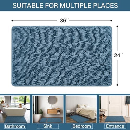 LOCHAS Luxury Bathroom Rug Shaggy Bath Mat 24 x 36 Inch, Denim Blue
