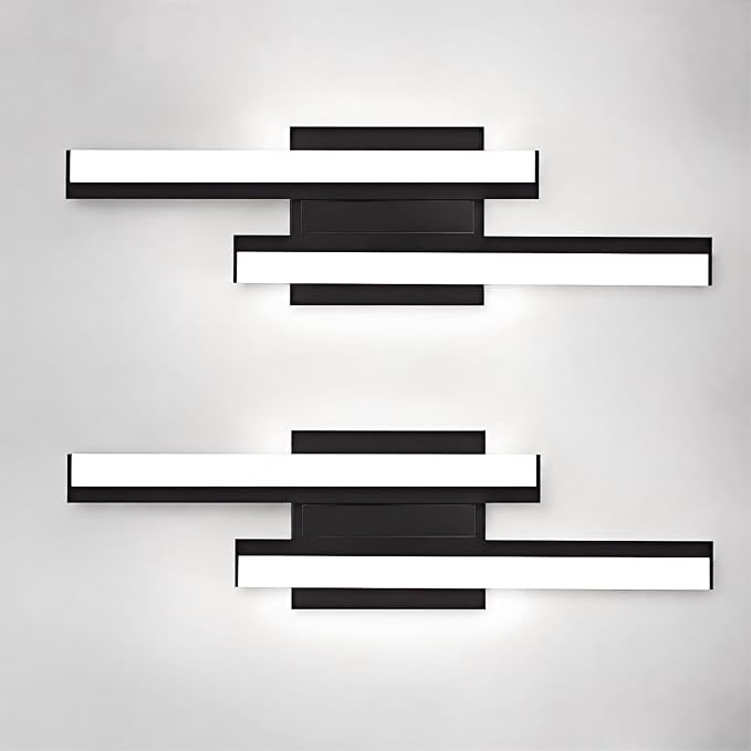 Bathroom Light Fixtures Over Mirror: 24 Inch Modern Black LED Vanity Light Bar ETL Certified | Retractable Dimmable Bathroom Lamp IP44 - Wall Light Fixture, 5700K Cool White(2 Pack)