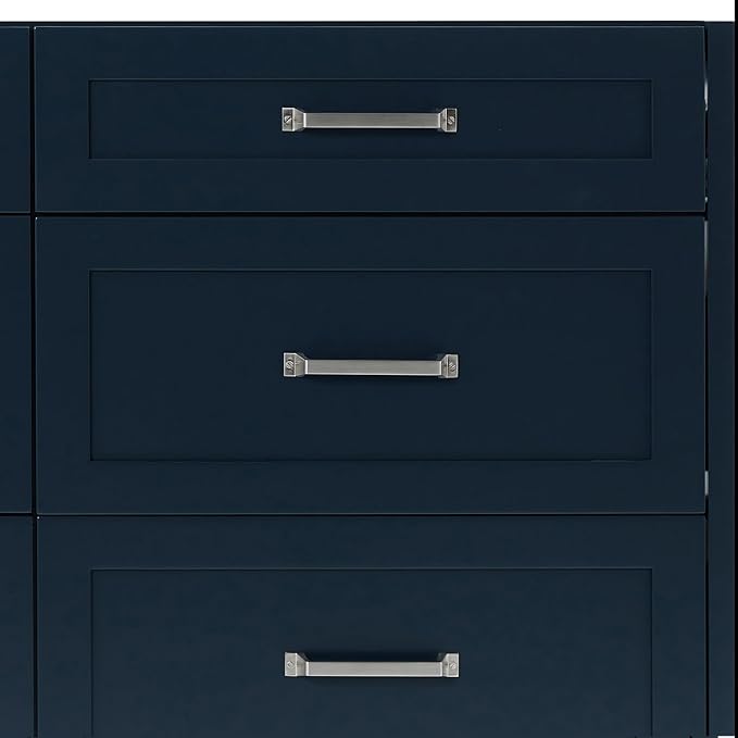 ARIEL Monroe 72-inch Bathroom Vanity with Sink,Solid Wood, 1.5-inch Carrara White Quartz Countertop & Backsplash, Double Oval Porcelain Sink, 9 Dovetail Drawers, Brushed Nickel, Midnight Blue