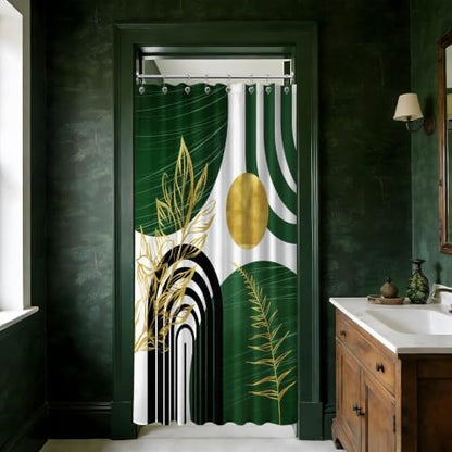 Olive Green and Gold Stall Shower Curtain, 48X72 in Narrow Small