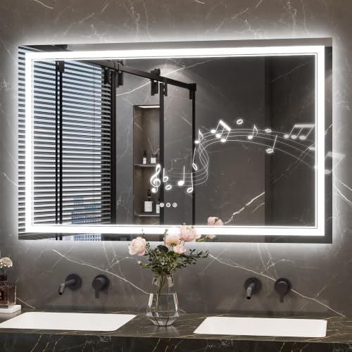 Keonjinn 48" x 30" Lighted Mirrors for Bathroom Wall, Frontlit & Backlit