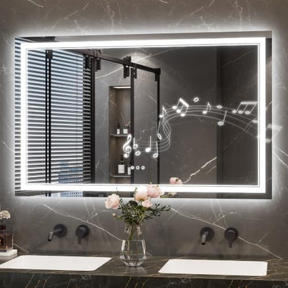Keonjinn 48" x 30" Lighted Mirrors for Bathroom Wall, Frontlit & Backlit