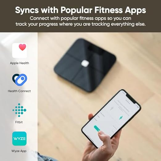 Wyze Smart Bathroom Scale & Body Analyzer, Bluetooth, 400 lbs, Black | Tracks 12 metrics, Crisp LED Display, Sync with Fitness Apps, Heart Rate Tracking, Auto-Recognition & Sharing