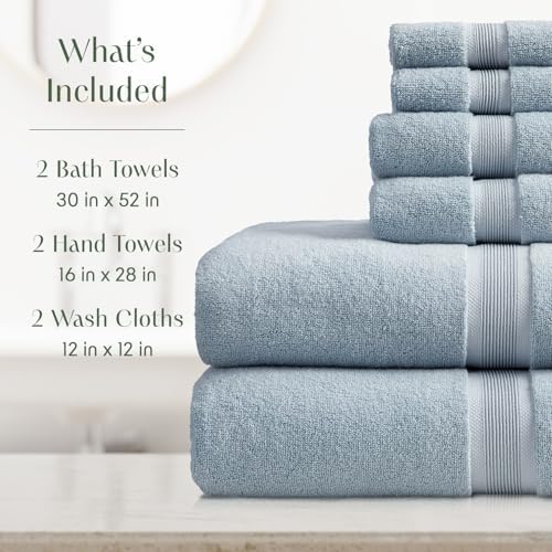 Springtree Home Luxury Bamboo Rayon Bath Towel Set | 6-Piece Set | Blue Fog