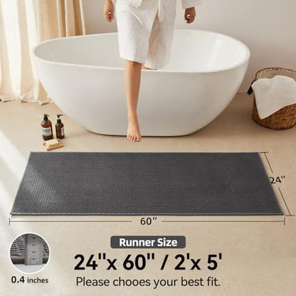 Triohero Bathroom Runner Rug, Long Bath Mat Washable Thin Quick Dry Low Pile Bathroom Runner Rugs 24 x 60 Non Slip, Dark Grey 24"x60"