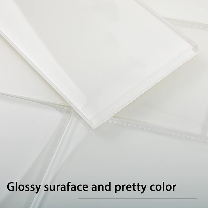 White Glass Subway Tile, Glass for Bathroom Kitchen Shower Backsplash Wall, 3 x 6 Inches, 4 Sq.Ft.