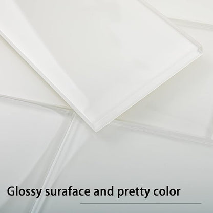 White Glass Subway Tile, Glass for Bathroom Kitchen Shower Backsplash Wall, 3 x 6 Inches, 4 Sq.Ft.