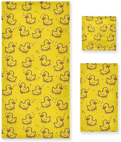 Naanle Cute Funny Yellow Rubber Ducky Soft Luxury Decorative Set of 3 Towels, 1 Bath Towel+1 Hand Towel+1 Washcloth, Multipurpose for Bathroom, Hotel, Gym, Spa and Beach