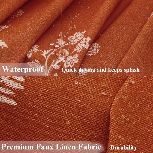 ORTIGIA Linen Shower Curtain Terracotta Farmhouse Vintage Floral Shower Curtains Burnt Orange Boho Rustic Curtains Block Print Cottagecore Decor for Bathroom 72 W x 72 L
